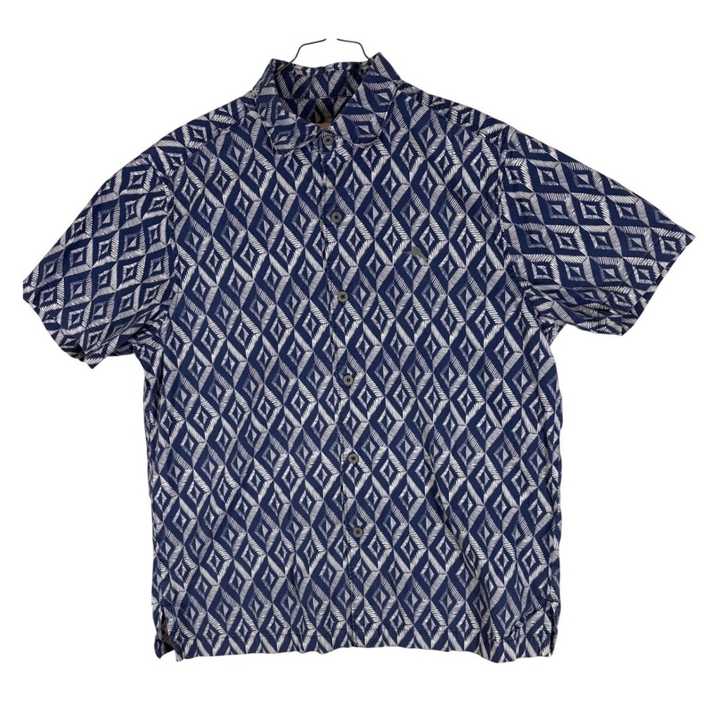 Tommy Bahama Mens Blue Geometric Diamond Ikat Short Sleeve Shirt 182-TB321573M M